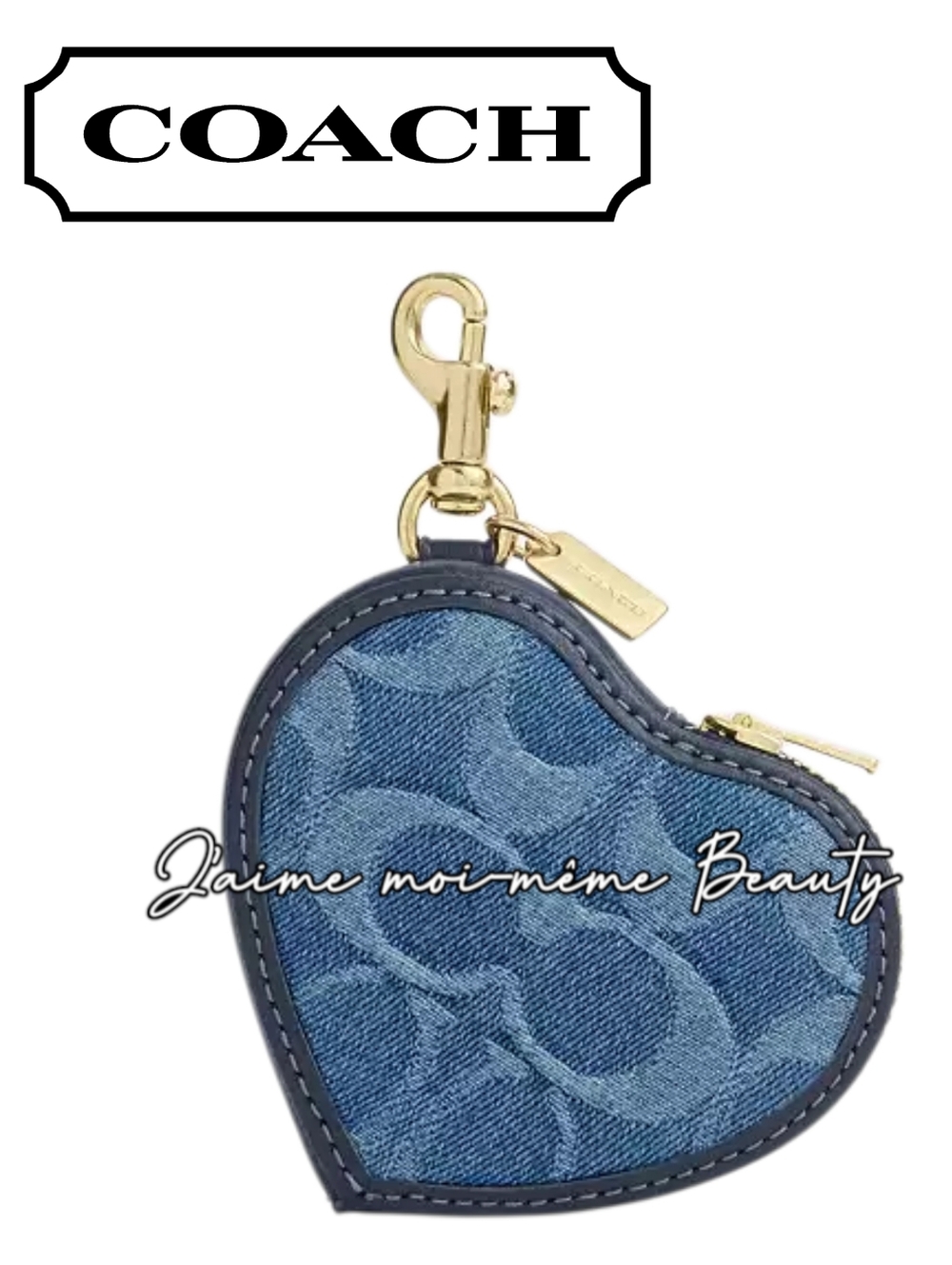 Coach Blue Denim Heart Coin Pouch Keychain Bag Charm New Factory Wrapped - Picture 2 of 4
